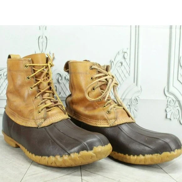Vintage LL Bean Brown Leather Unlined Hunting Duck Boots Size 9 Medium - Picture 3 of 10